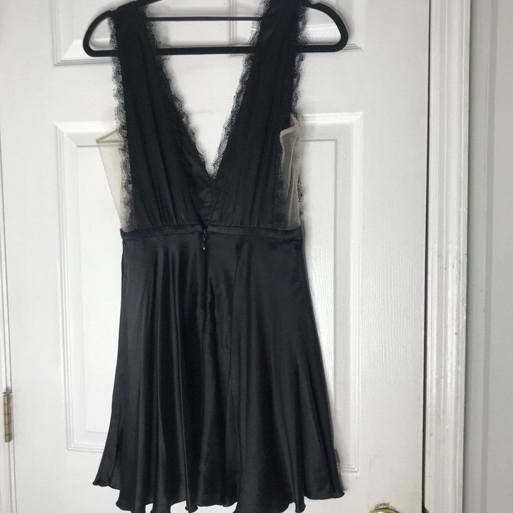 BEBE Silk Fit And Flare Lace Trim Babydoll Dress - Picture 9 of 11
